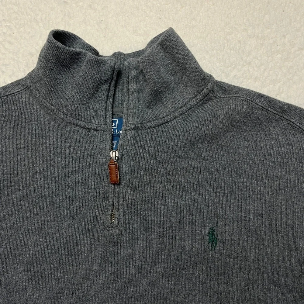 Polo Ralph Lauren Sweater Mens XL Gray Quarter Zip Pullover Cotton‎ Pony Logo